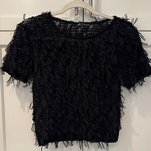 Zara Black Textured Women's Short Sleeve Sheer Blouse